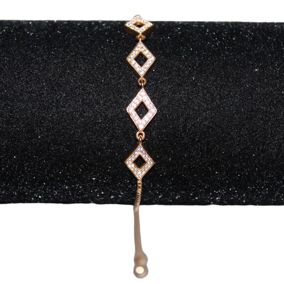 Slide Adjustable Bracelet Rose Gold Tone w/ Crystals - Picture 3 of 5
